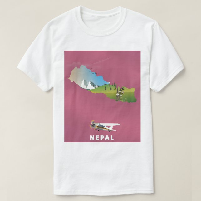 Camiseta Póster de mapa ilustrado de Nepal (Diseño del anverso)