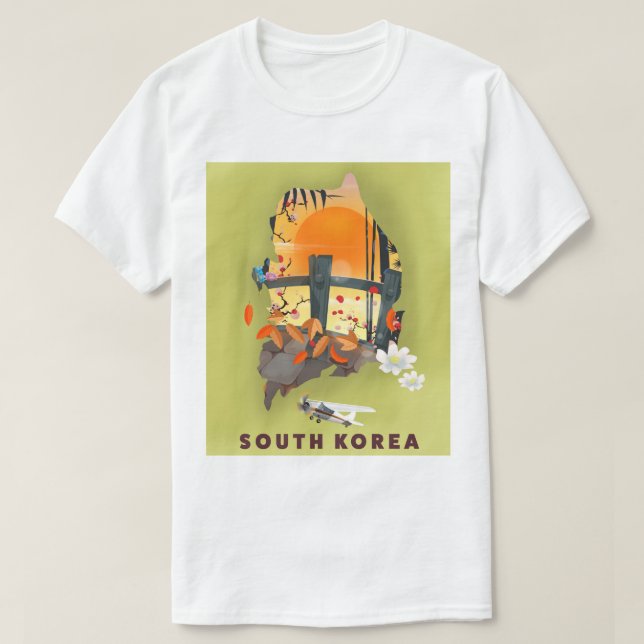 Camiseta Poster de mapas ilustrado de Corea del Sur (Diseño del anverso)