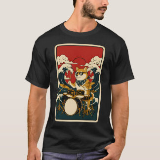 Camiseta Póster de Ola Japonesa con Baterista Cool Shiba In