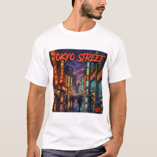Camiseta Póster de paisaje urbano de anime con neón en la c