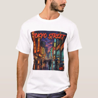 Camiseta Póster de paisaje urbano de anime con neón en la c