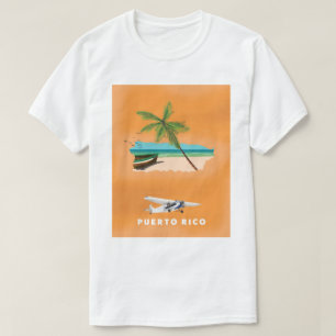 Camiseta Póster de viaje con mapa ilustrado de Puerto Rico.