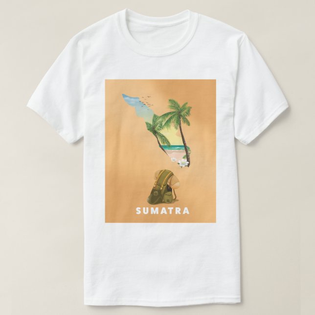 Camiseta Póster de viaje con mapa ilustrado de Sumatra (Diseño del anverso)