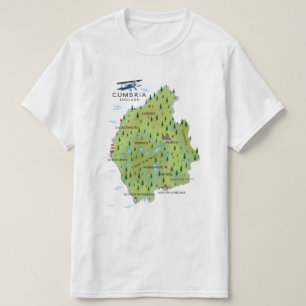 Camiseta Póster de viaje del mapa de Cumbria Inglaterra.