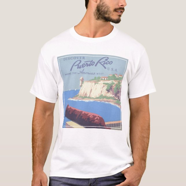 Camiseta Poster de viajes de época promocionando Puerto Ric (Anverso)