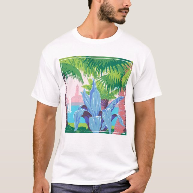 Camiseta Poster de viajes de época promocionando Puerto Ric (Anverso)