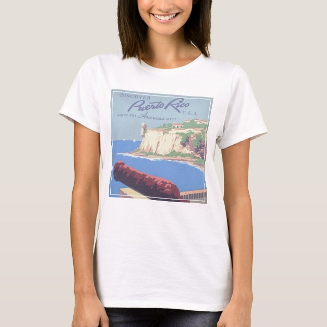 Camiseta Poster de viajes de época promocionando Puerto Ric (Anverso)