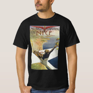 Camiseta Poster de Viajes Vintage, avión sobre Niza Francia