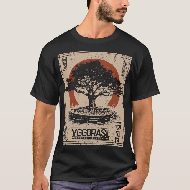 Camiseta Poster del Árbol Mundial YGDRASIL | Retro (Anverso)