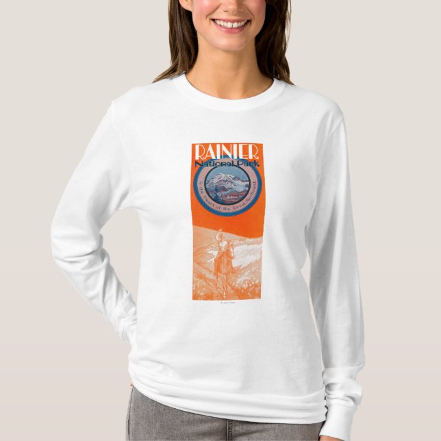 Camiseta Poster del Monte Rainier - equitación (Anverso)