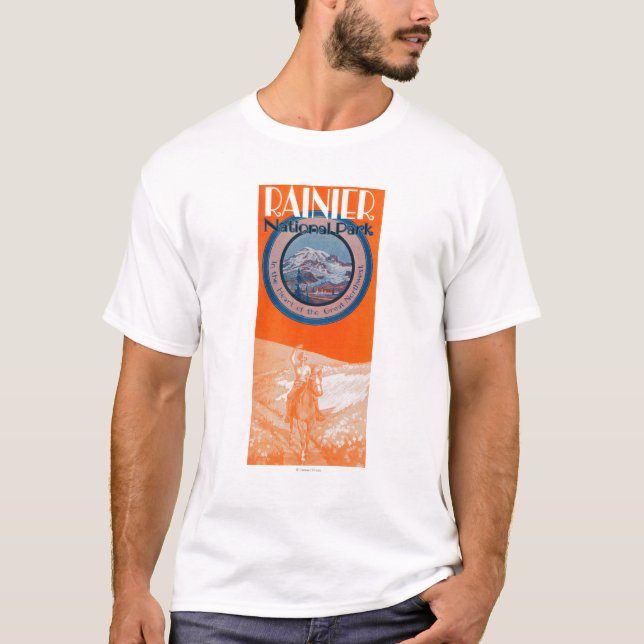 Camiseta Poster del Monte Rainier - equitación (Anverso)