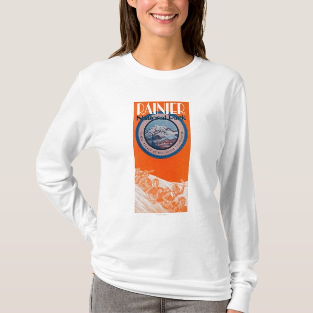 Camiseta Poster del Monte Rainier - Sledding (Anverso)