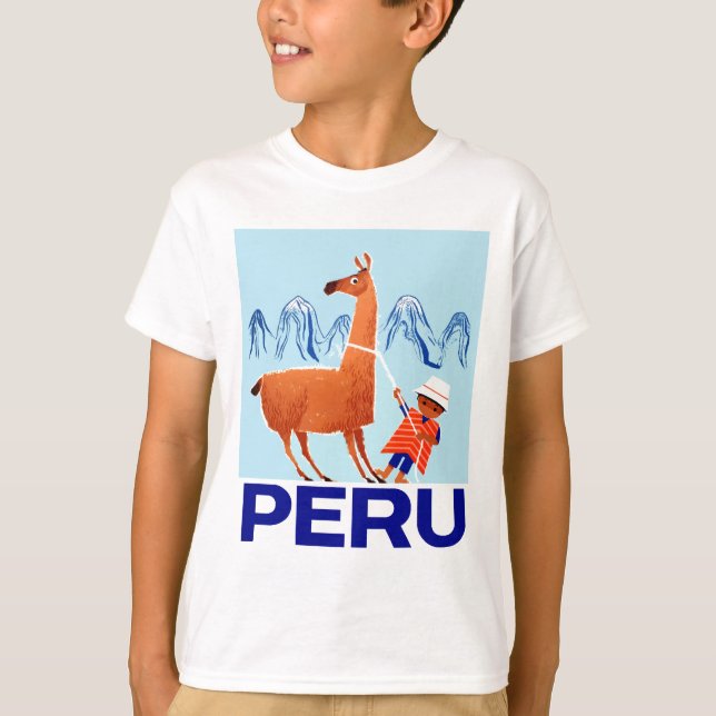 Camiseta Poster del viaje de Perú del niño y de la llama (Anverso)