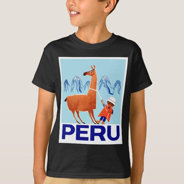 Camiseta Poster del viaje de Perú del niño y de la llama (Anverso)