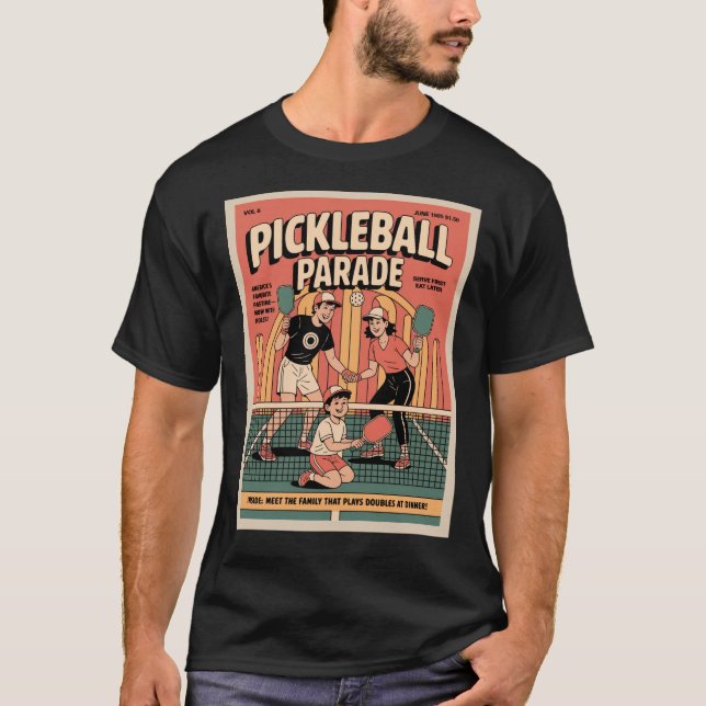 Camiseta Póster Divertido de Servicio de Pickleball 'Comer  (Anverso)