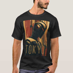 Camiseta Póster Retro Art Déco de Tokio con Robot Futurista