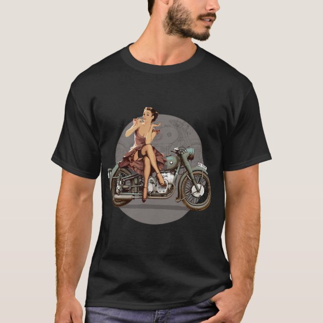 Camiseta Poster retro de motocicleta chica de la década de  (Anverso)