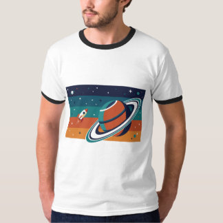 Camiseta Póster Retro de Viaje Espacial Planeta Anillado