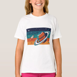 Camiseta Póster Retro de Viaje Espacial Planeta Anillado