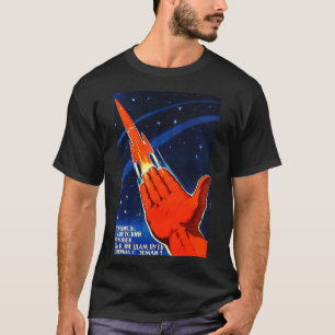 Camiseta Poster soviético de propaganda espacial con cohete