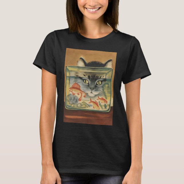 Camiseta Póster Vintage de Gato Mirando Pescado (Anverso)