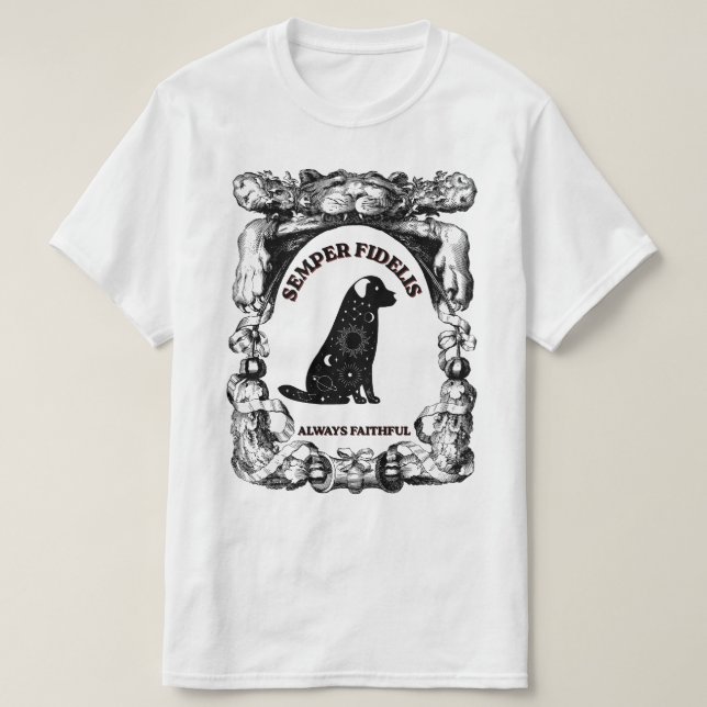 Camiseta Póster vintage de perro celestial Semper Fidelis (Diseño del anverso)