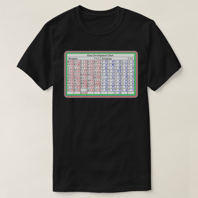 Camiseta Posters de hojas de croma de Katakana, Hiragana, J (Diseño del anverso)