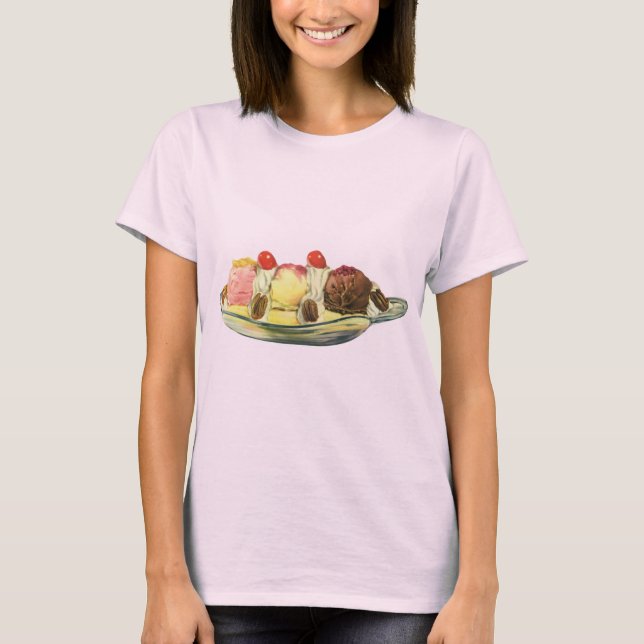 Camiseta Postres de comida vintage, cerezas de banana (Anverso)