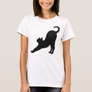 Camiseta Postura de yoga con silueta de gato negro estiránd