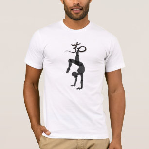 Camiseta postura de yoga en equilibrio sobre manos con símb