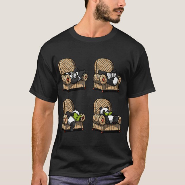 Camiseta Posturas de lectura de libros de oso panda (Anverso)