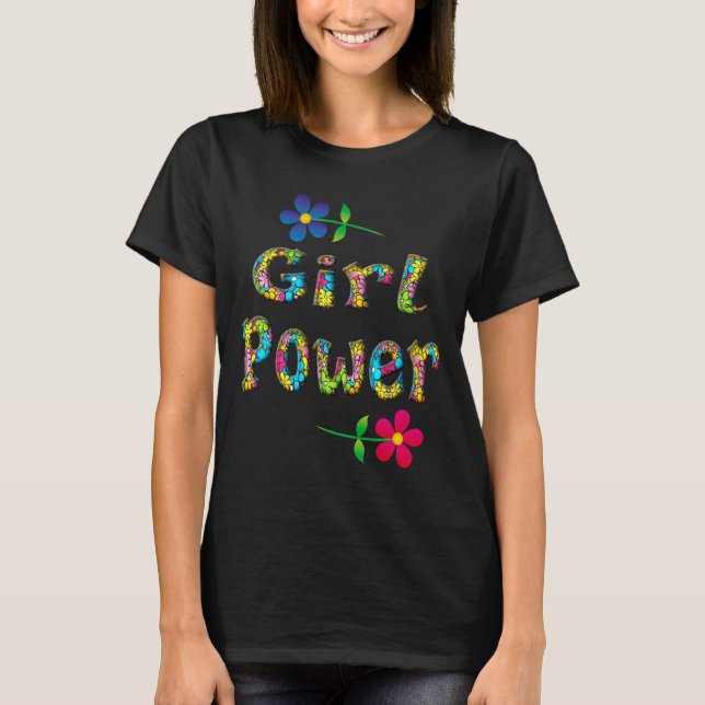 Camiseta Potencia Chica 3D floral colorida (Anverso)