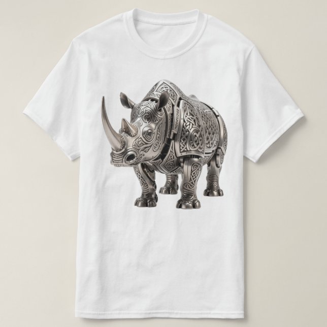 Camiseta Potente rinoceronte de plata celta con intrincado  (Diseño del anverso)