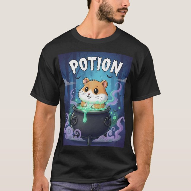 Camiseta Potion – Cauldron Hamster Halloween TinyFur Tee (Anverso)