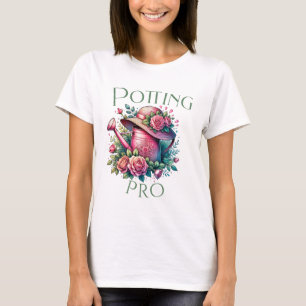 Camiseta Potting Pro Pink Water Can Garden White T-Shirt