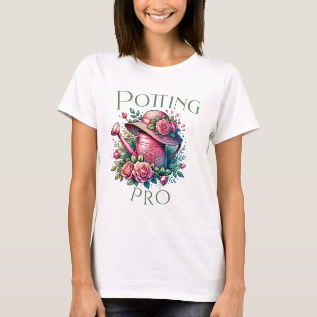 Camiseta Potting Pro Pink Water Can Garden White T-Shirt (Anverso)
