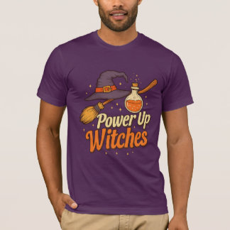 Camiseta Power Up Witches - Retro Halloween Magic Design