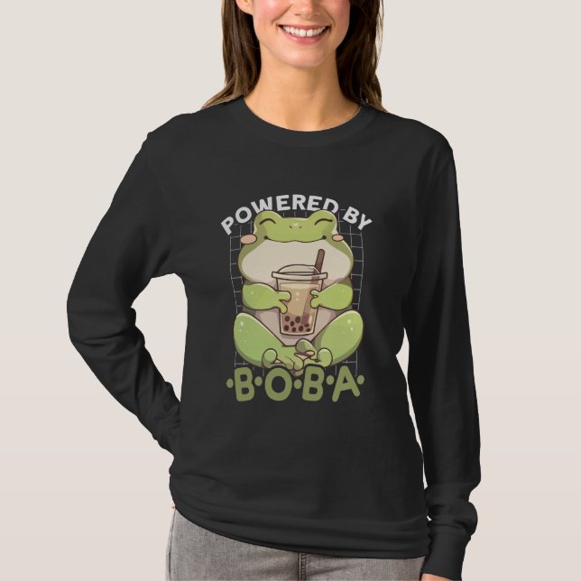 Camiseta Powered by Boba Frog Kawaii Bubble Tea Anime Neko  (Anverso)