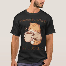 Camiseta Powered by Coffee and Cat Cuddles T-Shirt – Funny 
