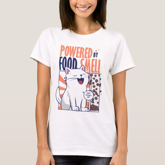Camiseta Powered by Food Smell | Funny Cat Design (Anverso)