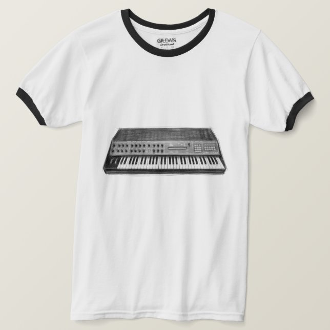 Camiseta Powered by Oscillators – Vintage Wavetable Synth  (Anverso del diseño)