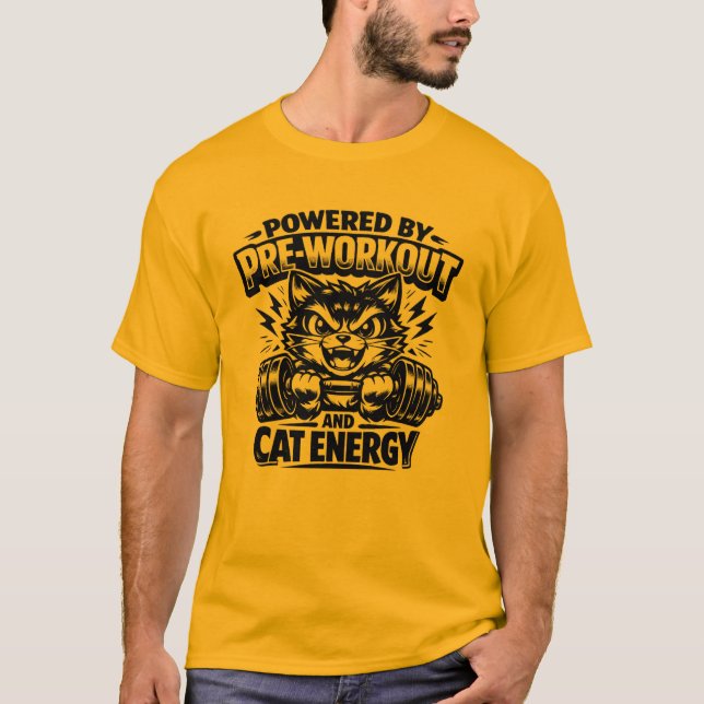 Camiseta Powered By Pre Workout And Cat Energy T-Shirt (Anverso)
