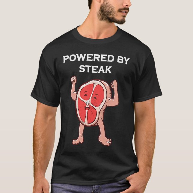 Camiseta Powered By Steak  Gym Workout Fitness Keto (Anverso)