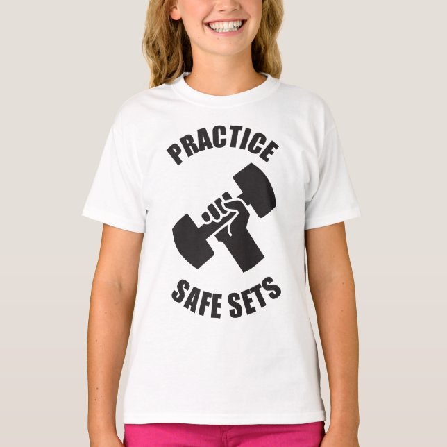 Camiseta Practicar conjuntos seguros - Humor gimnasio (Anverso)