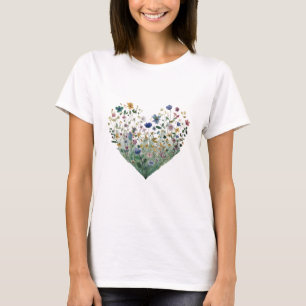 Camiseta Pradera Botánica de Flores Silvestres en Acuarela