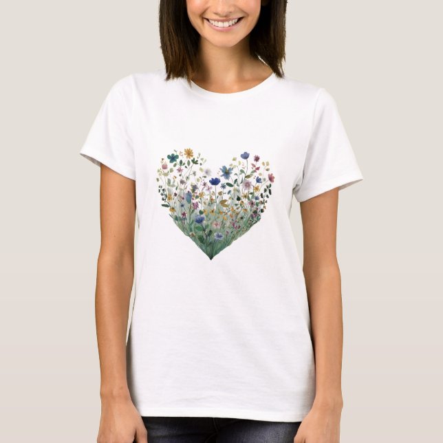 Camiseta Pradera Botánica de Flores Silvestres en Acuarela (Anverso)