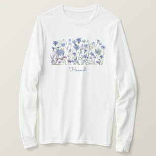 Camiseta Pradera de flores silvestres en acuarela azul mono