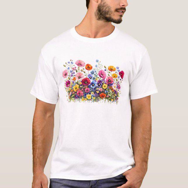 Camiseta Prado de flores silvestres con floraciones natural (Anverso)