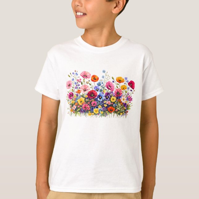 Camiseta Prado de flores silvestres con floraciones natural (Anverso)