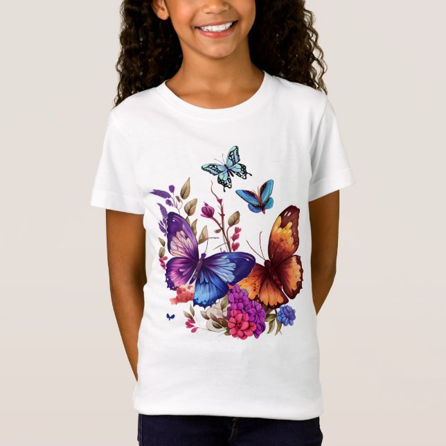 Camiseta Prado de flores silvestres de mariposas de primave (Anverso)